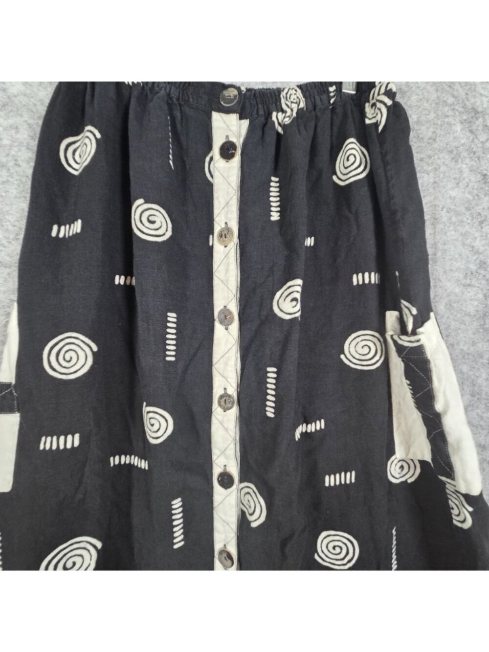 Simple People Midi Skirt Black Polka Dot Stripe Button Front Lagenlook Size L - Picture 5 of 11
